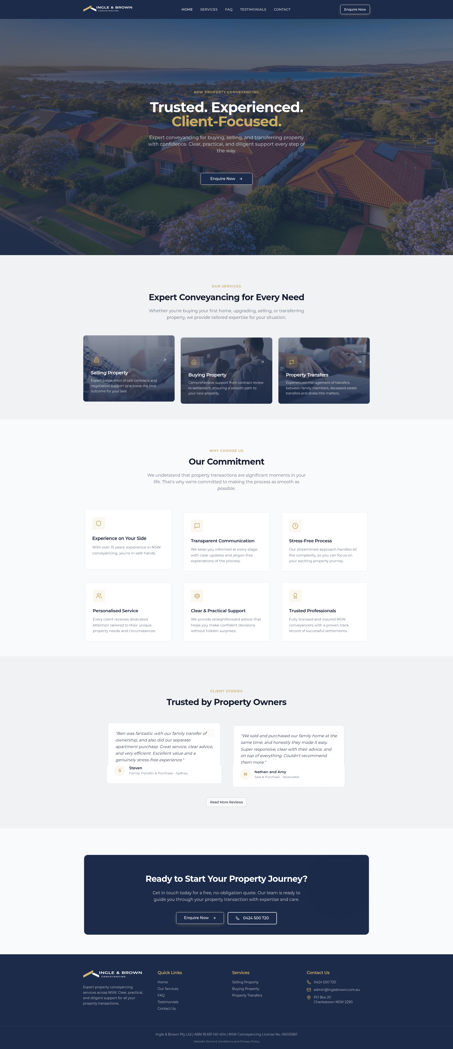 Screenshot of Ingle & Brown Convyancing — custom website designed and built by Sited